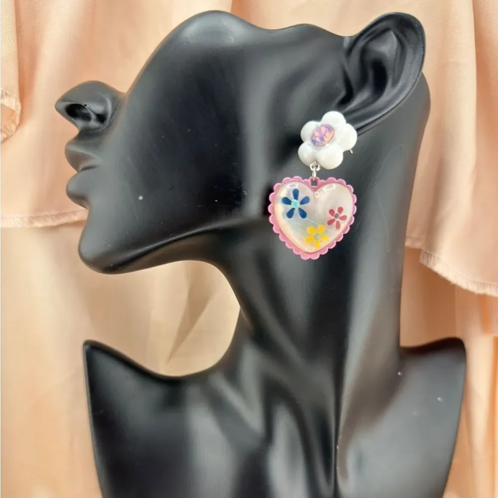 Floral Heart Drop Earrings - Picture 3 of 3